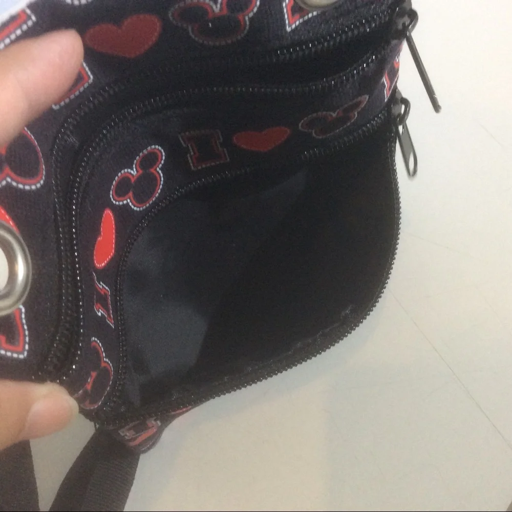 Disney Mickey Mouse Ears Bag Black Red Crossbody Purse Adjustable Strap Zip